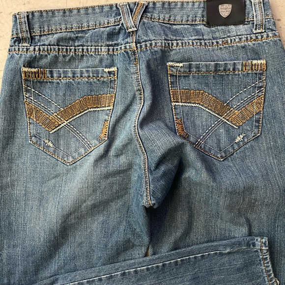 VTG Y2K basic code embroidered baggy distressed skater streetwear jeans 38/32 - Picture 7 of 12